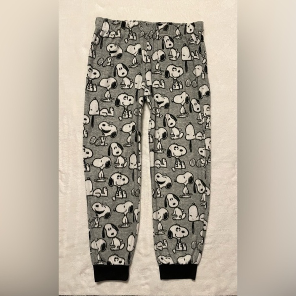 Peanuts Snoopy Pajama Bottoms Lounge Pants Boys Kids Size Large 12-14 Grey White